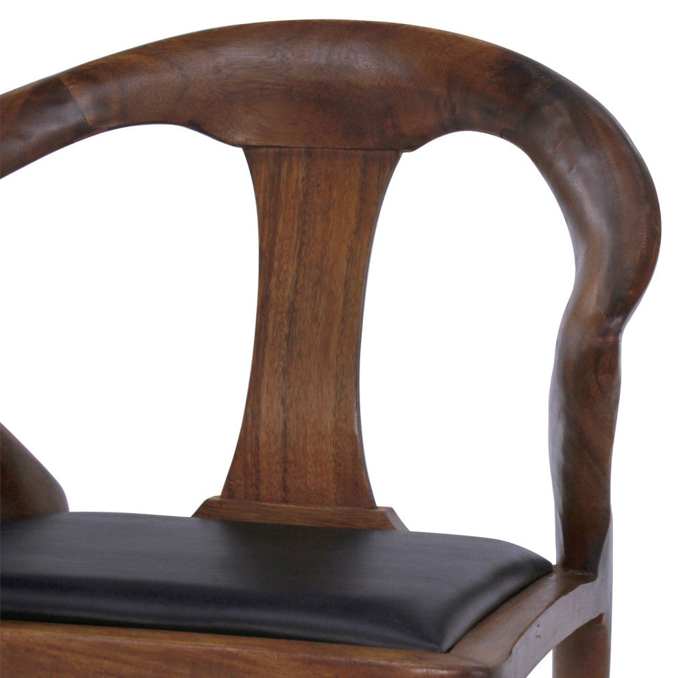 Isosceles Dining Guest Chair Solid Walnut Black Leather Seat MCM