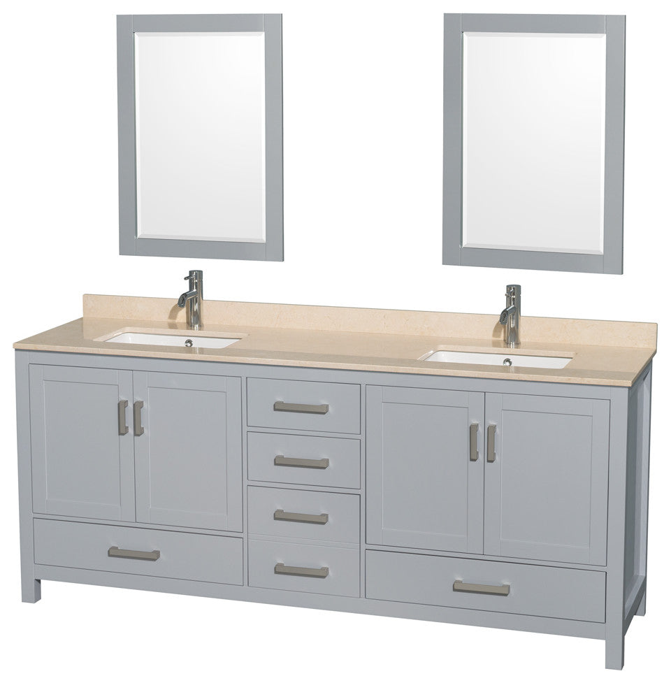 Wyndham WCS141480DGYIVUNSM24 80 inch Vanity in Gray with Ivory Marble and Square