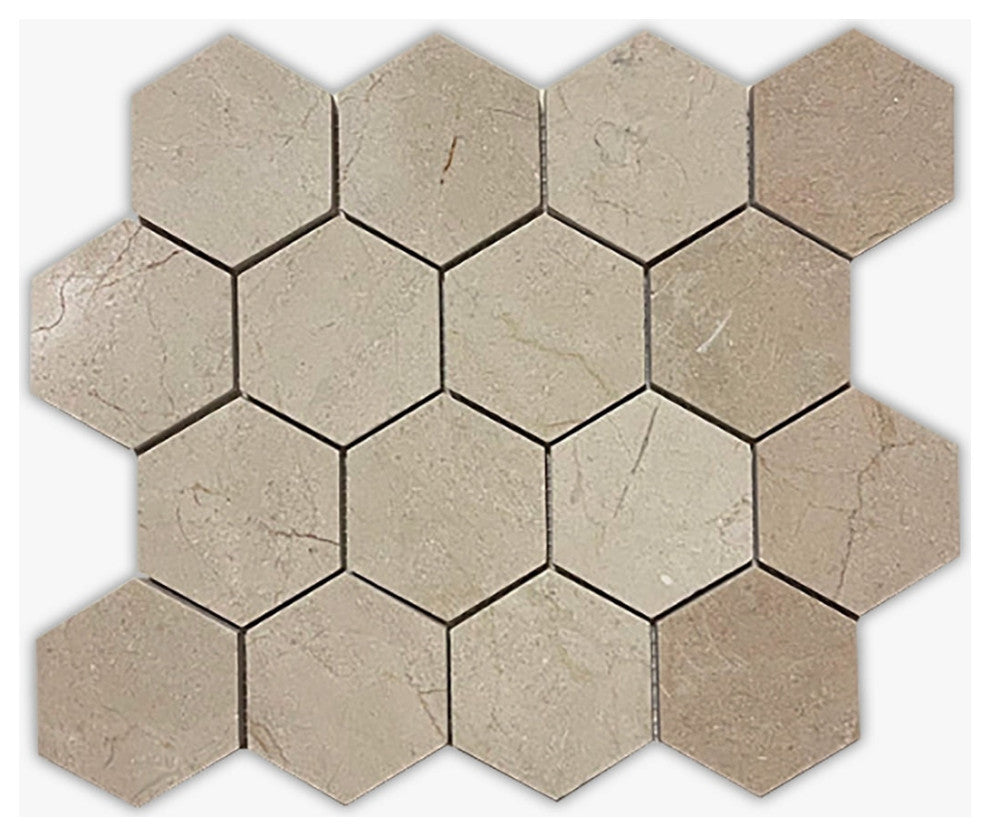 Crema Marfil Honed 3" Hexagon Marble Mosaic
