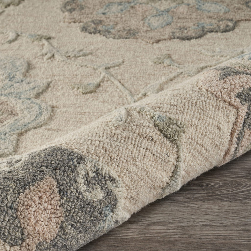 7" x 9' Ivory Intricate Floral Area Rug