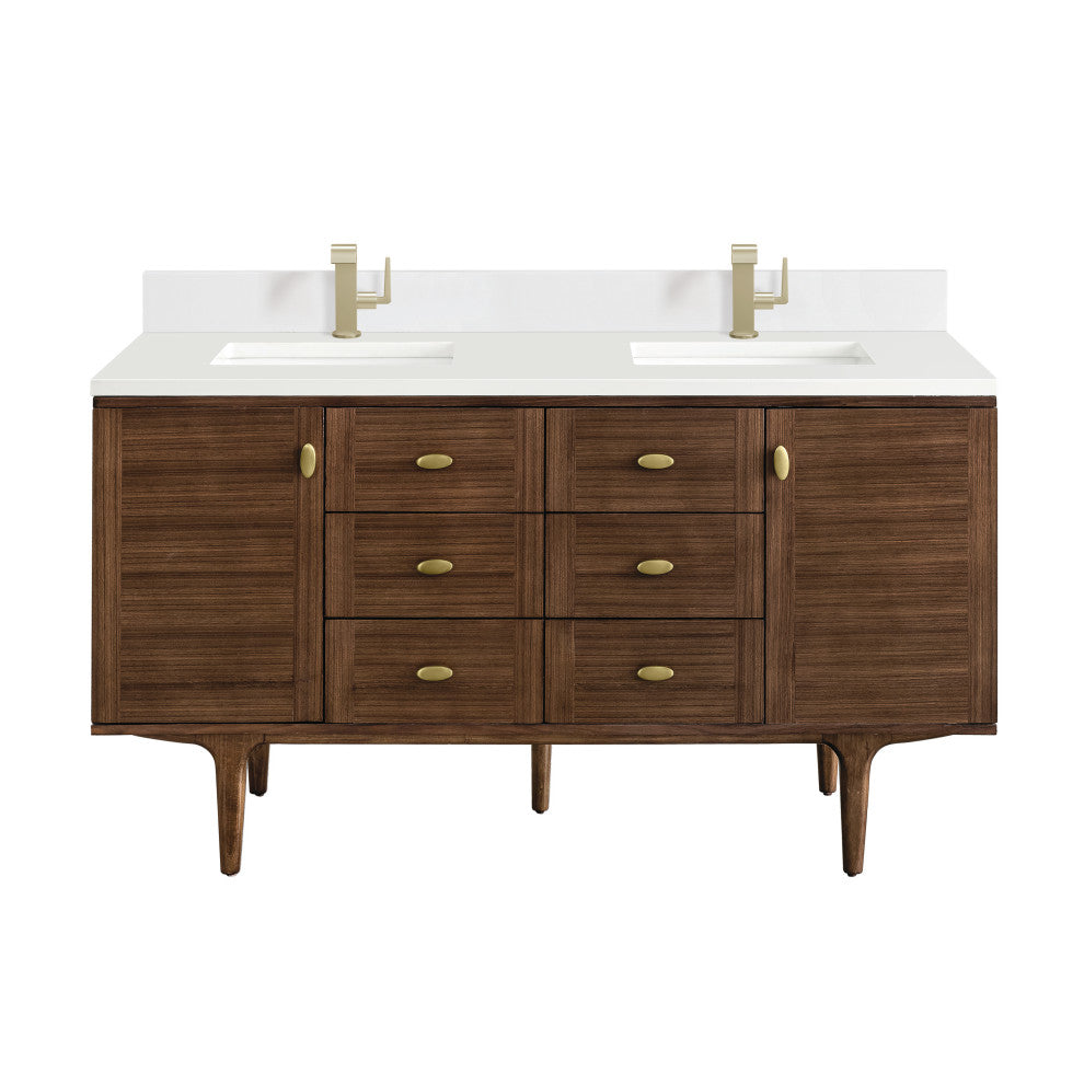 Amberly 30" Single Vanity, Mid-Century Walnut, 60", White Zeus, Single-Hole