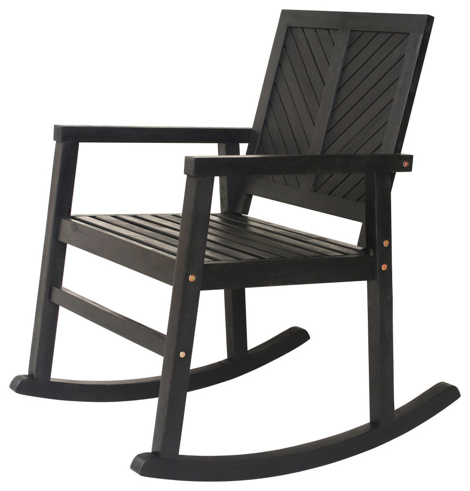 Ned Modern Chevron-Back 300-Lbs Support Acacia Wood Patio Outdoor Rocking Chair