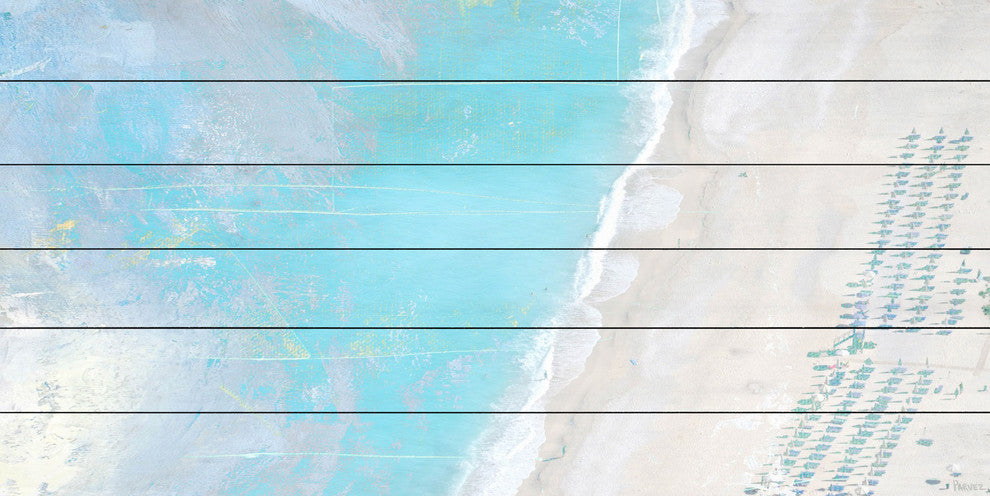 "Hazy Beach" Painting Print on White Wood, 60"x30"