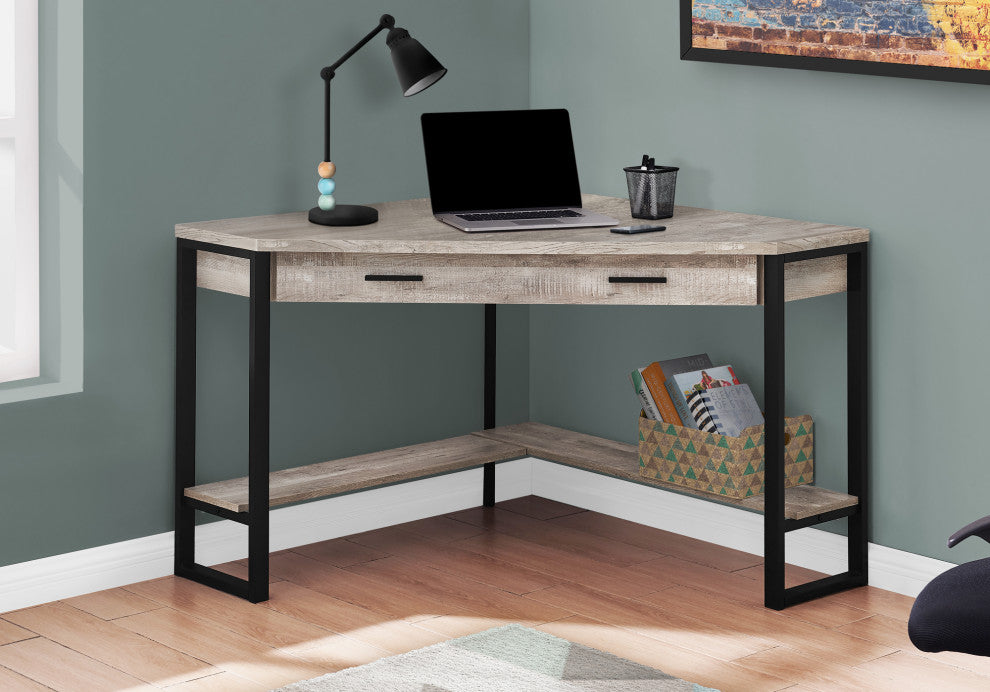 Computer Desk, Storage Drawers, 42"L, Work, Laptop, Metal, Beige, Black