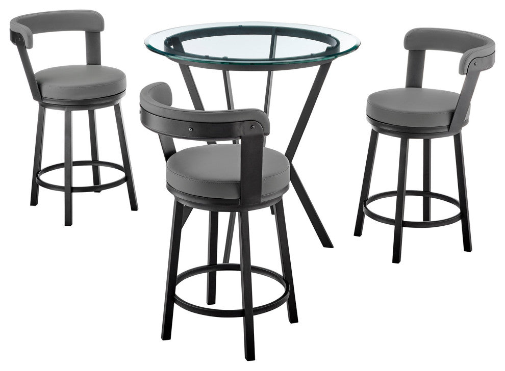 4-Piece Counter Height Dining Set In Black Metal and Gray Faux Leather