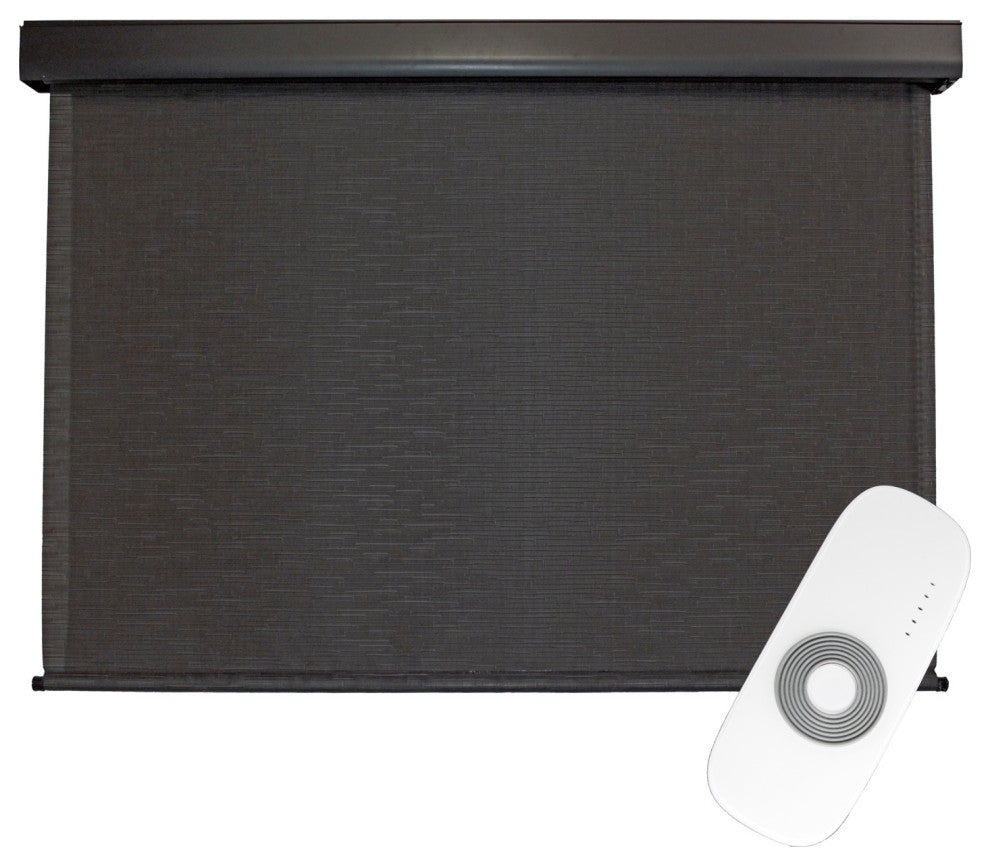 Outdoor Valanced Remote Control Operated Sunshade, Pearl Fabric, Obsidian, 48x96