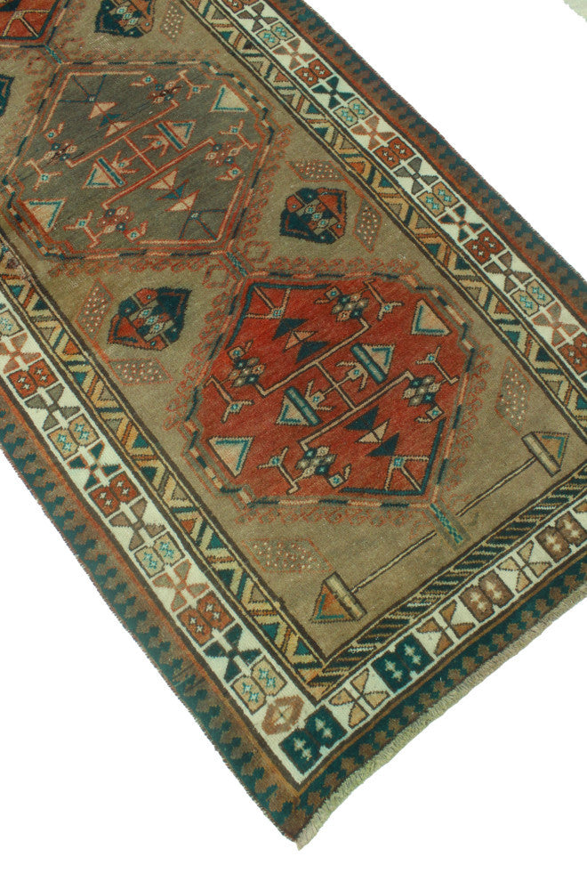 Fine Vintage Distressed Goudarz Light Brown/Ivory Runner, 3'4x11'1