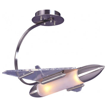 Rocket Ship Light Fixture With Glass Wings and Chrome Frame