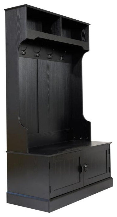 Fraser 40" Double Door Storage Bench, Coat Rack and 2 Upper Storage Cubbies, Black