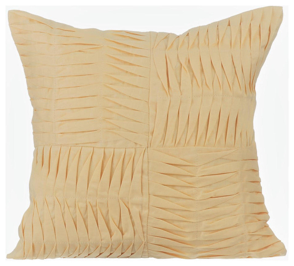 Yellow Throw Pillow Covers 16"x16" Cotton, Yellow Pintuck Block
