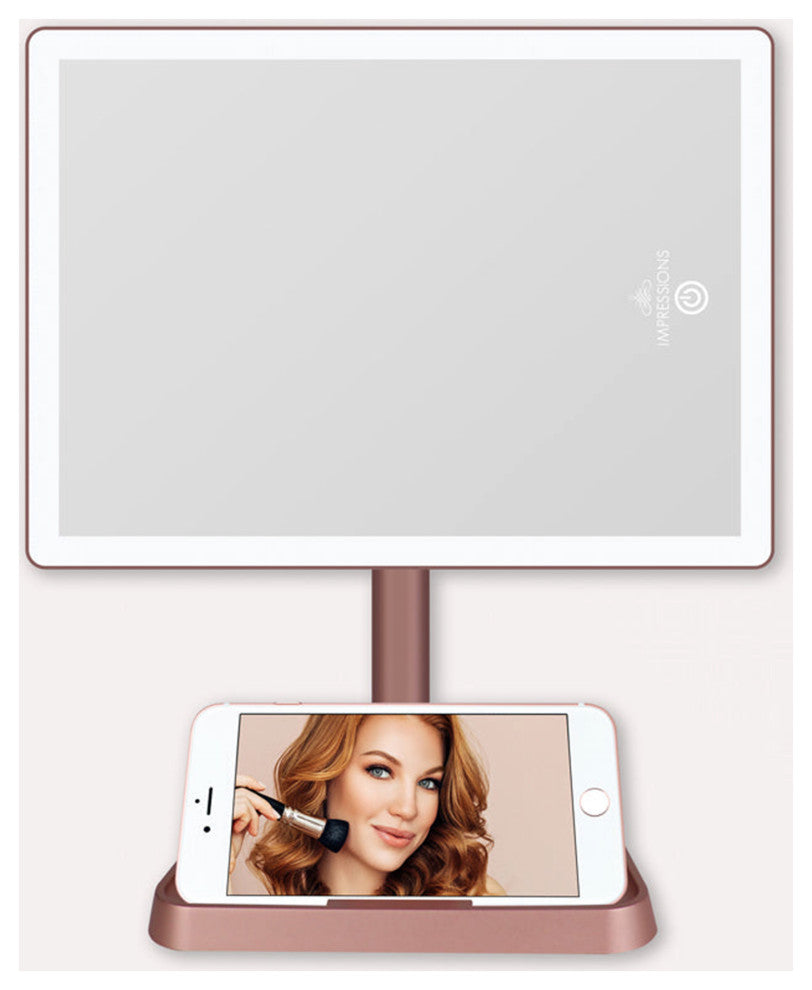 Charmed Arch Tri Tone LED Makeup Mirror with Phone Holder, Rose Gold