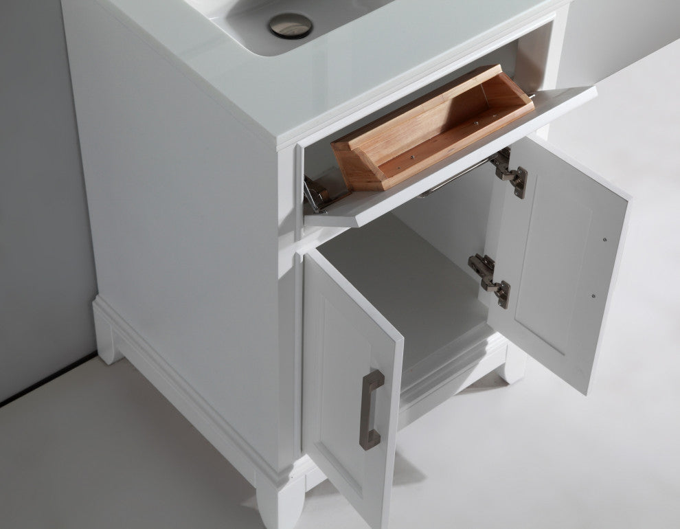 Bathroom Vanity Set With Engineered Marble Top, 24", White, Led Sensor-Switch Mirror