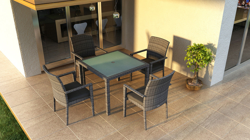 District 5 Piece Arm Dining Set, Canvas Charcoal