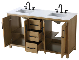 Home Living 60" Double Bathroom Vanity, Linen Oak