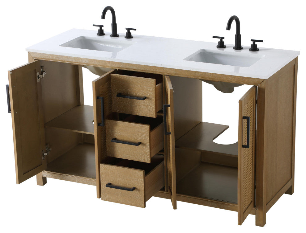 Home Living 60" Double Bathroom Vanity, Linen Oak