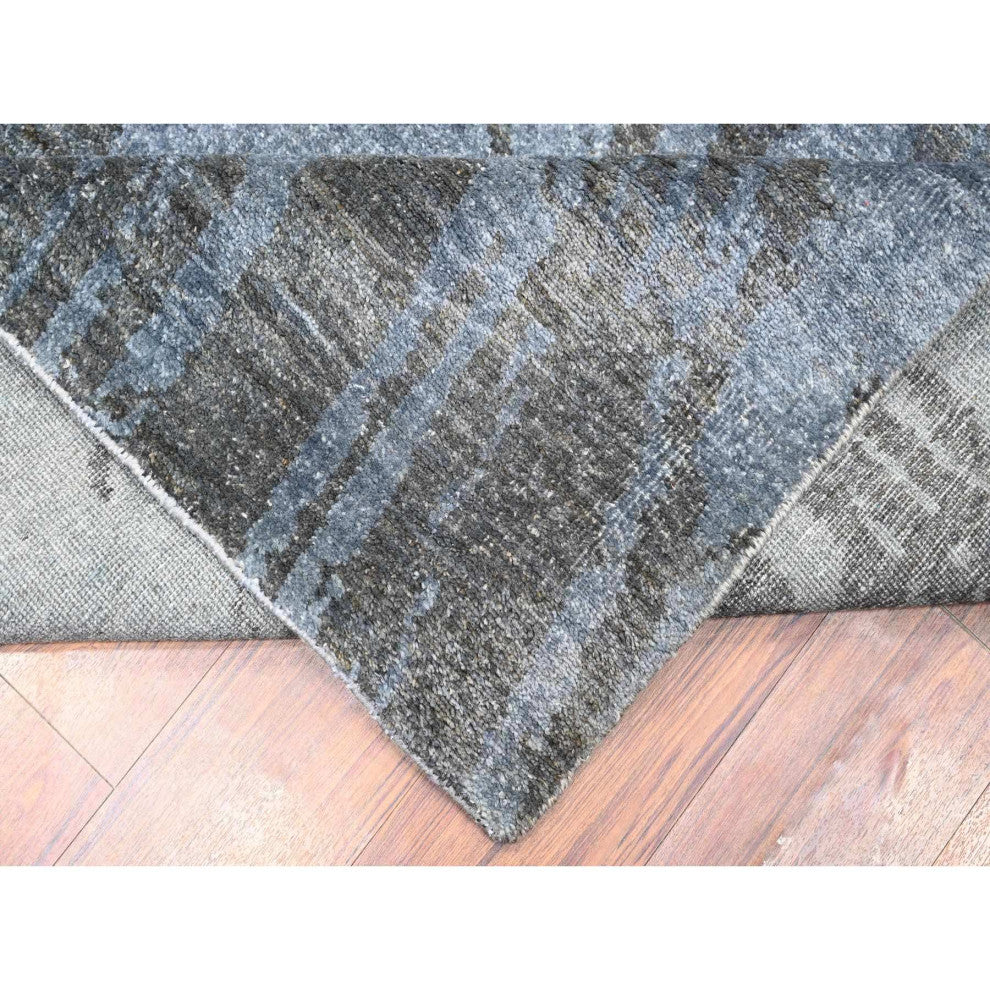 Blue Gray Modern Tree Dusk Design Wool Hand Knotted Oriental Rug 8'10"x12'1"