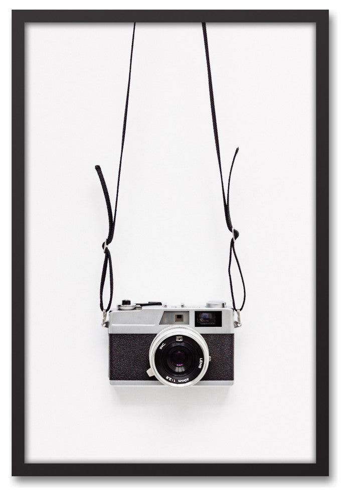 Black and White Vintage Camera 20x30 Black Framed Canvas