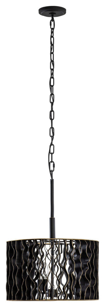 Estela 3-Lt Convertible Pendant/Semi-Flush - Matte Black/French Gold
