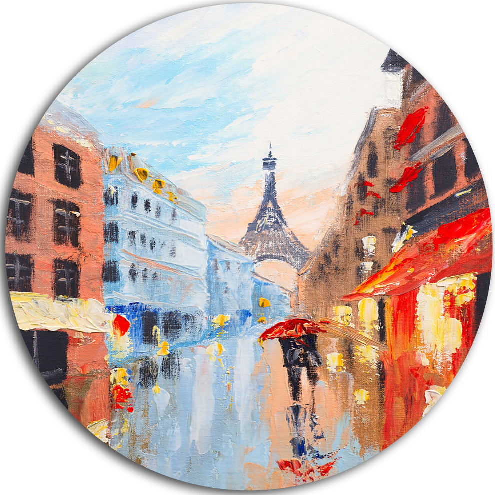 Couple Walking In Paris, Romance Round Wall Art, 23"