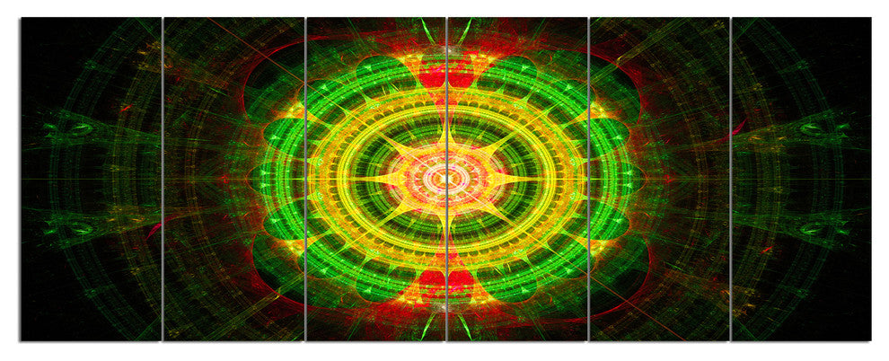 Bright Green Fractal Sphere, Abstract Wall Art Canvas, 70"x28", 6 Panels