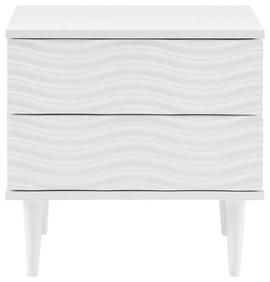Modway Wavelet 2-Drawer Wood Nightstand with Tapered Legs in White