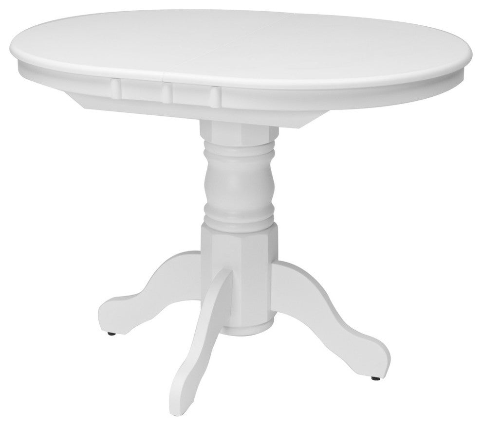 CorLiving Dillon White Extendable Oval Dining Table with Wood Pedestal Base