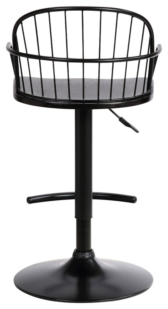Black Wood and Metal Adjustable Curve Back Bar Stool