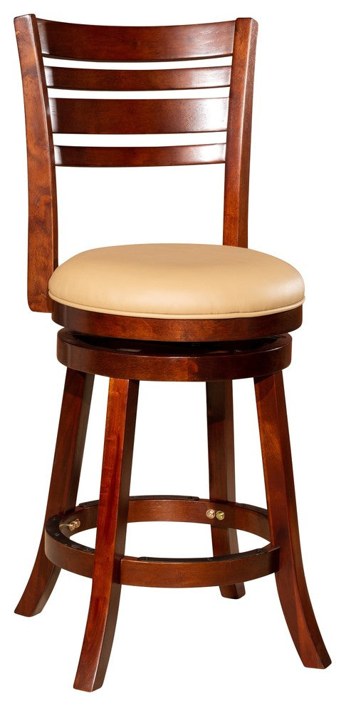 DTY Indoor Living Granby Slat Back Swivel Stool, 24" Counter Stool, Cherry, Bone Leather