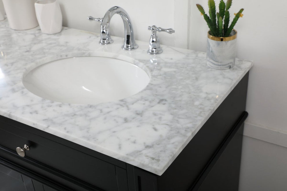 Home Living Vanity with Carrara White Marble Countertop, Black, 72", Double Sink