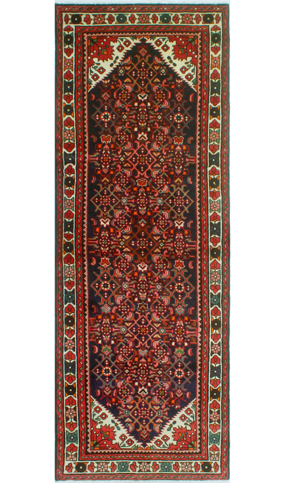 Fine Vintage Distressed Mounia Navy/Rust Runner, 3'8 x 9'11