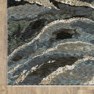 Easely Modern Abstract Waves Blue/ Green Area Rug, 6'7" x 9'6"