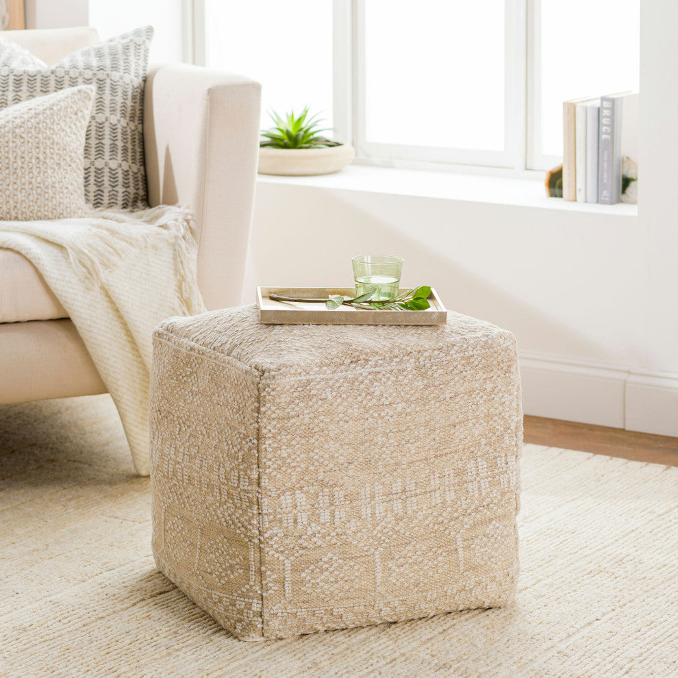 Surya Nobel Pouf 18"H X 18"W X 18"D - Beige