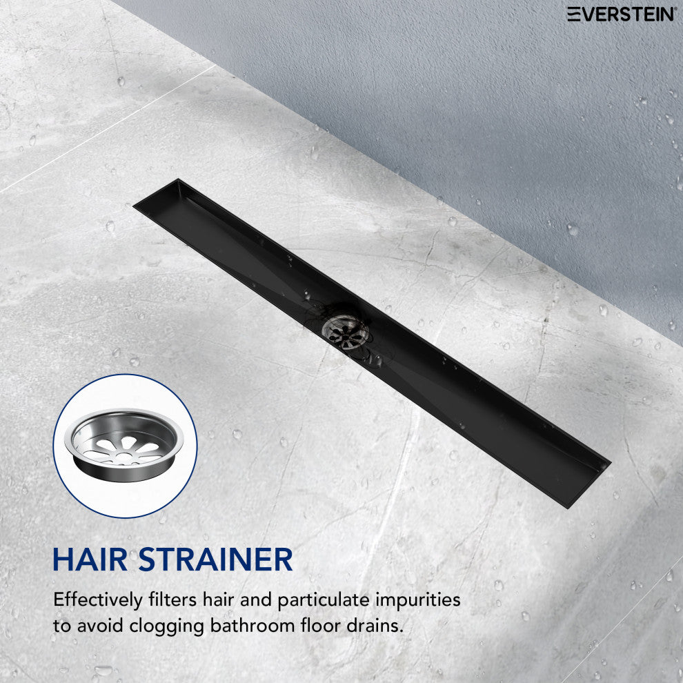 24" Stainless Steel Linear Shower Drain, Tile-In Pattern, Matte Black