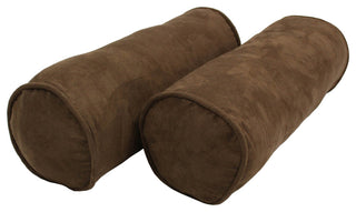20"X8" Double-Corded Solid Microsuede Bolster Pillows, Set of 2, Chocolate