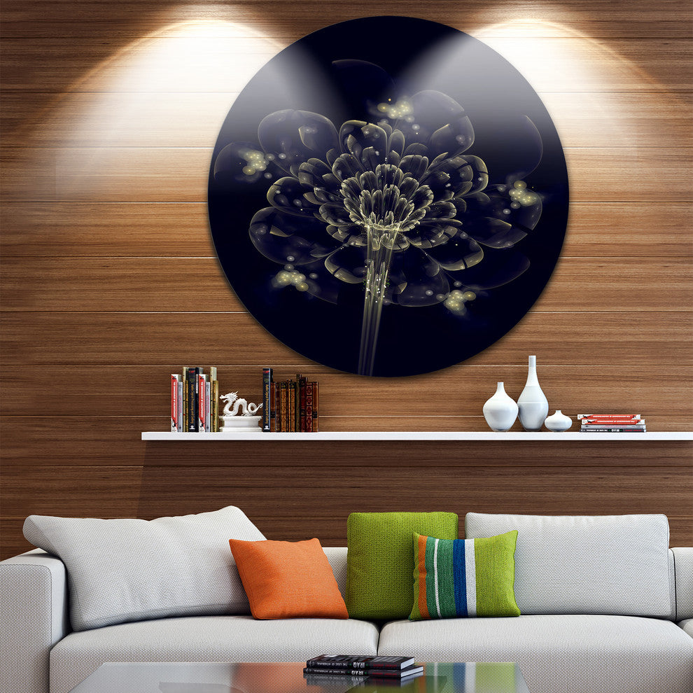Dark Yellow Digital Art Fractal Flower, Floral Disc Metal Wall Art, 36"
