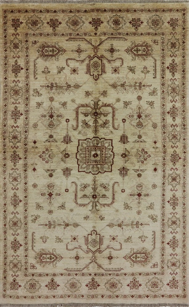6x10 Ivory Oushak Collection Peshawar Quality Chobi Hand Knotted Area Rug H9393