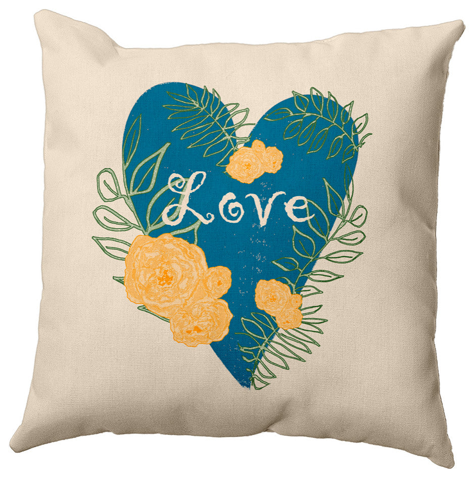 Love And Roses Decorative Throw Pillow, Teal, 26"x 26"