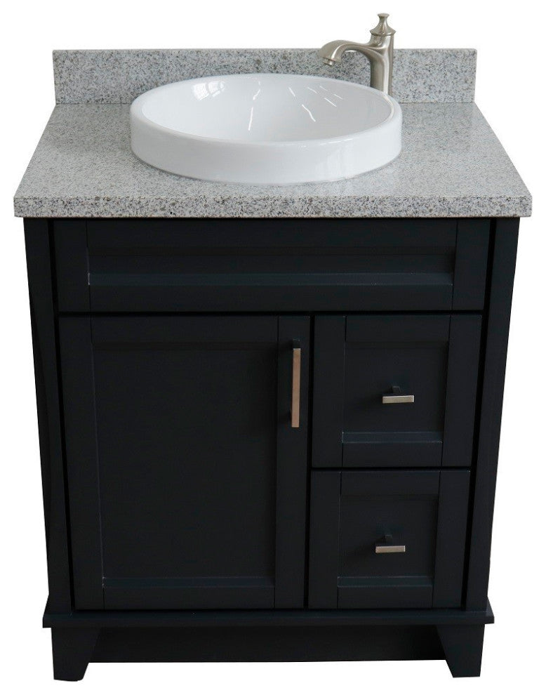 31" Single Sink Vanity, Dark Gray Finish With Gray Granite With Round Sink