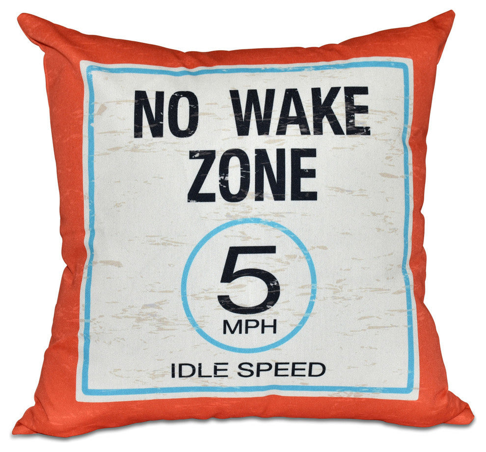18"x18" No Wake, Word Print Pillow, Orange