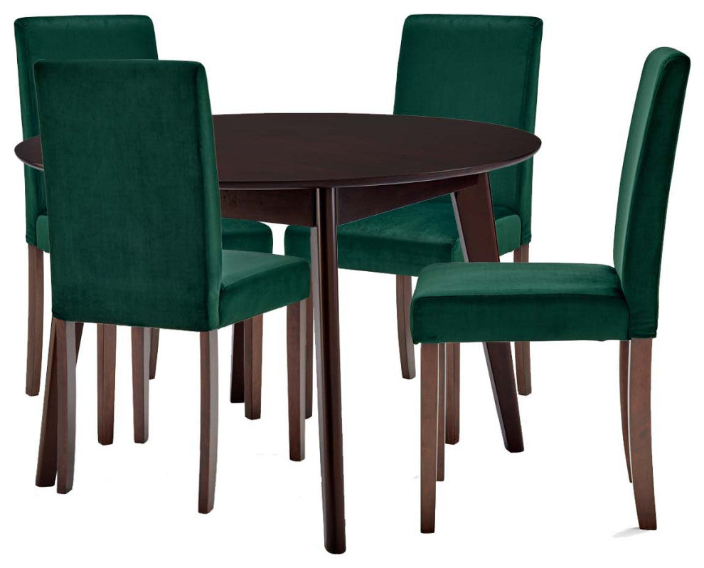 Side Chair and Table Set, Velvet, Drak Brown Green, Modern, Bistro Restaurant