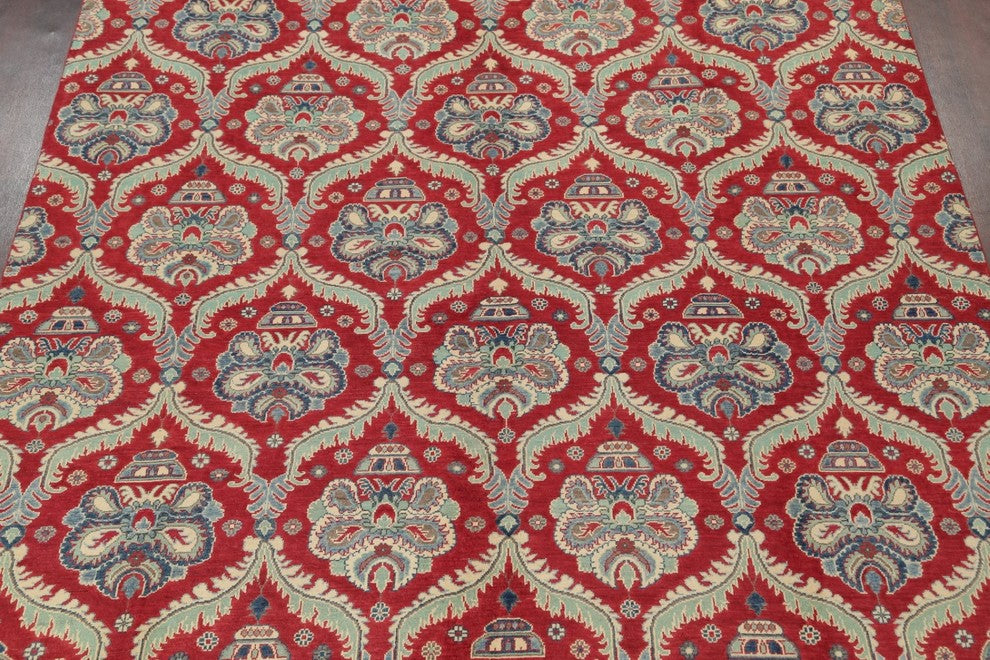 Traditional Pakistani Handmade Damask Kazak Oriental Area Rug, Red, 11'10"X9'1"