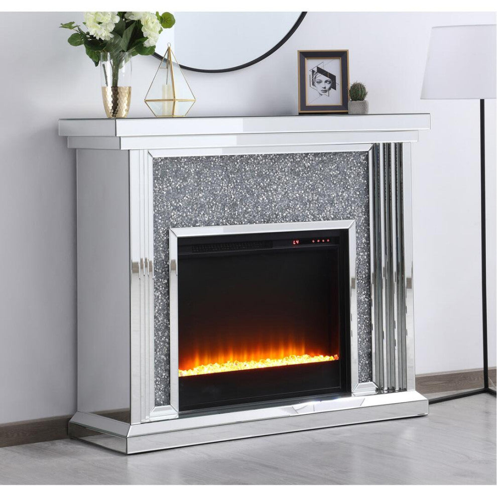 47.5" Crystal Mirrored Mantle With Crystal Insert Fireplace