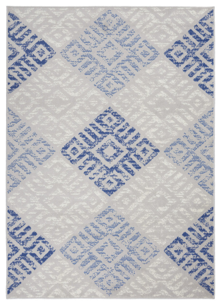 6' X 9' Blue Gray Geometric Dhurrie Area Rug