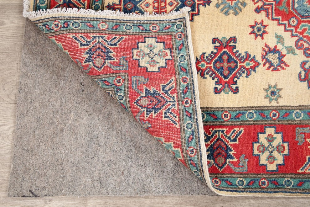 Hand-Knotted Oriental Kazak Traditional Pakistani Area Rug, Beige, 4'10"X3'1"