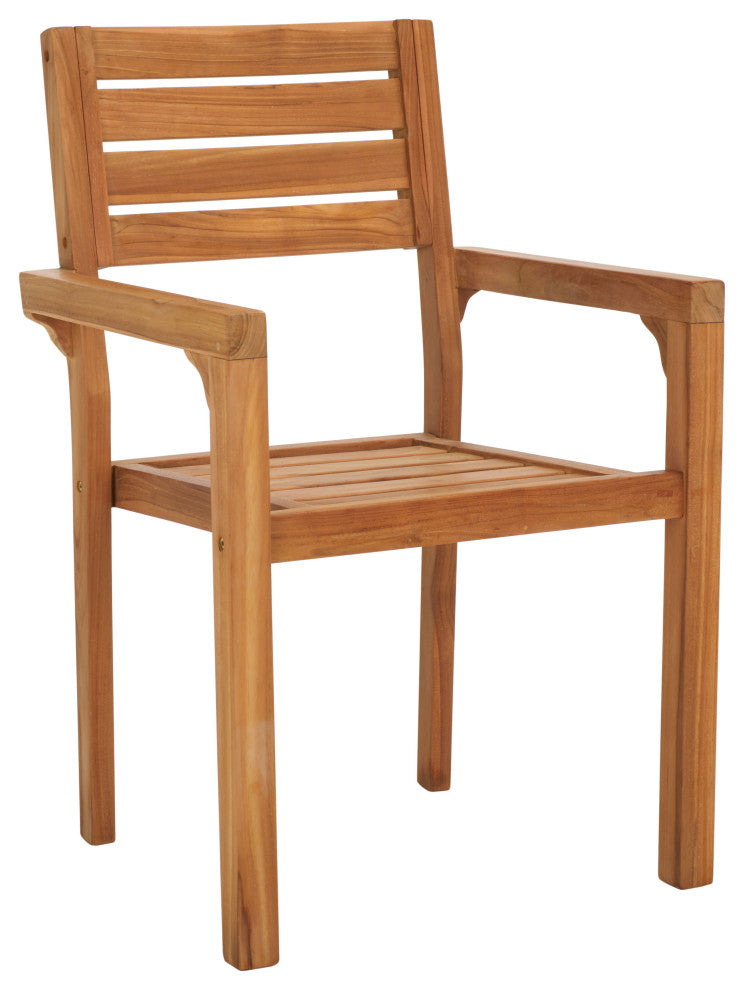 Safavieh Indoor-Outdoor Leon Solid Teak Stacking Chair, Set of 2, Natural