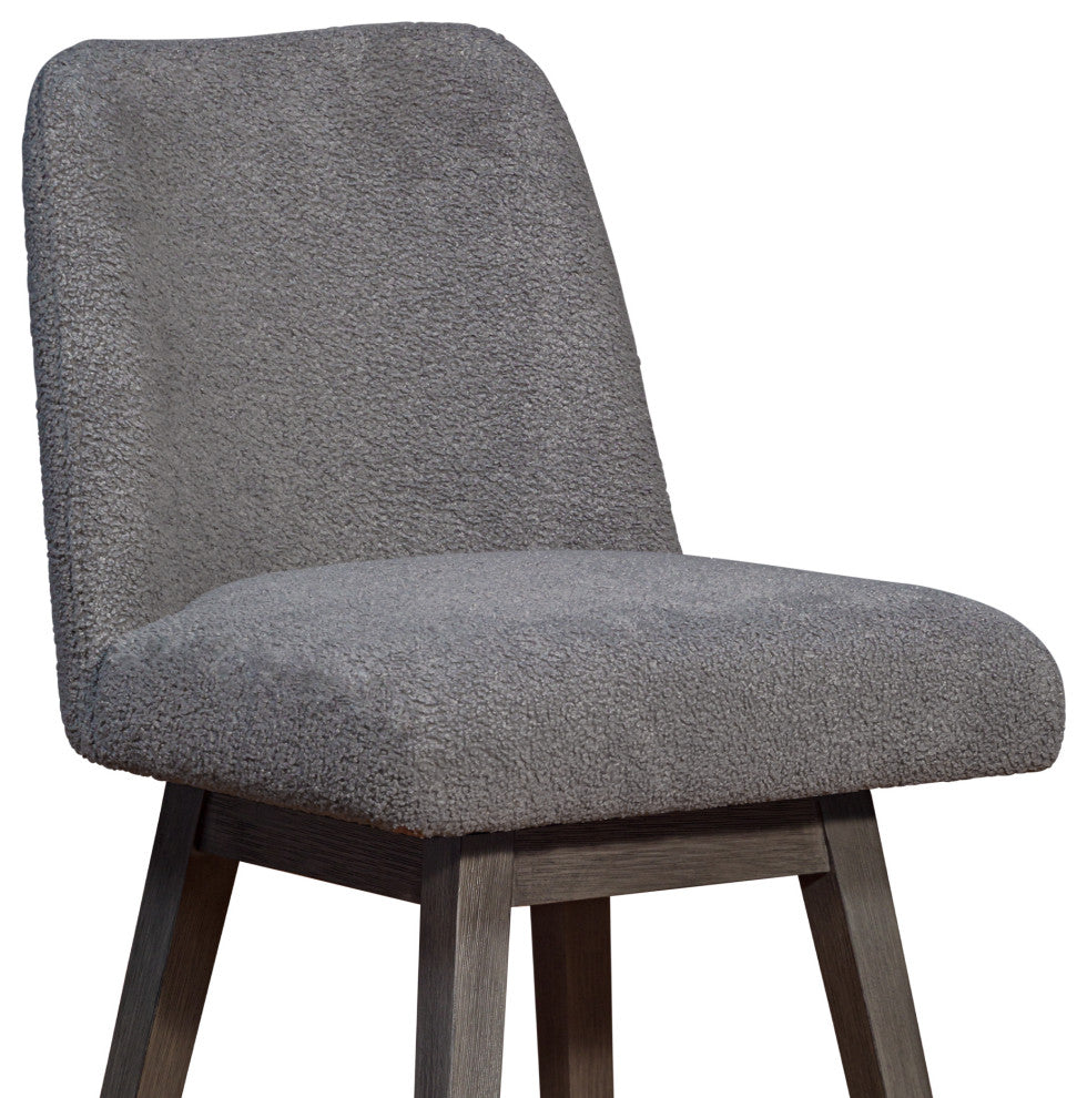 Amalie Swivel Counter Stool, Gray Oak Wood Finish With Gray Boucle Fabric