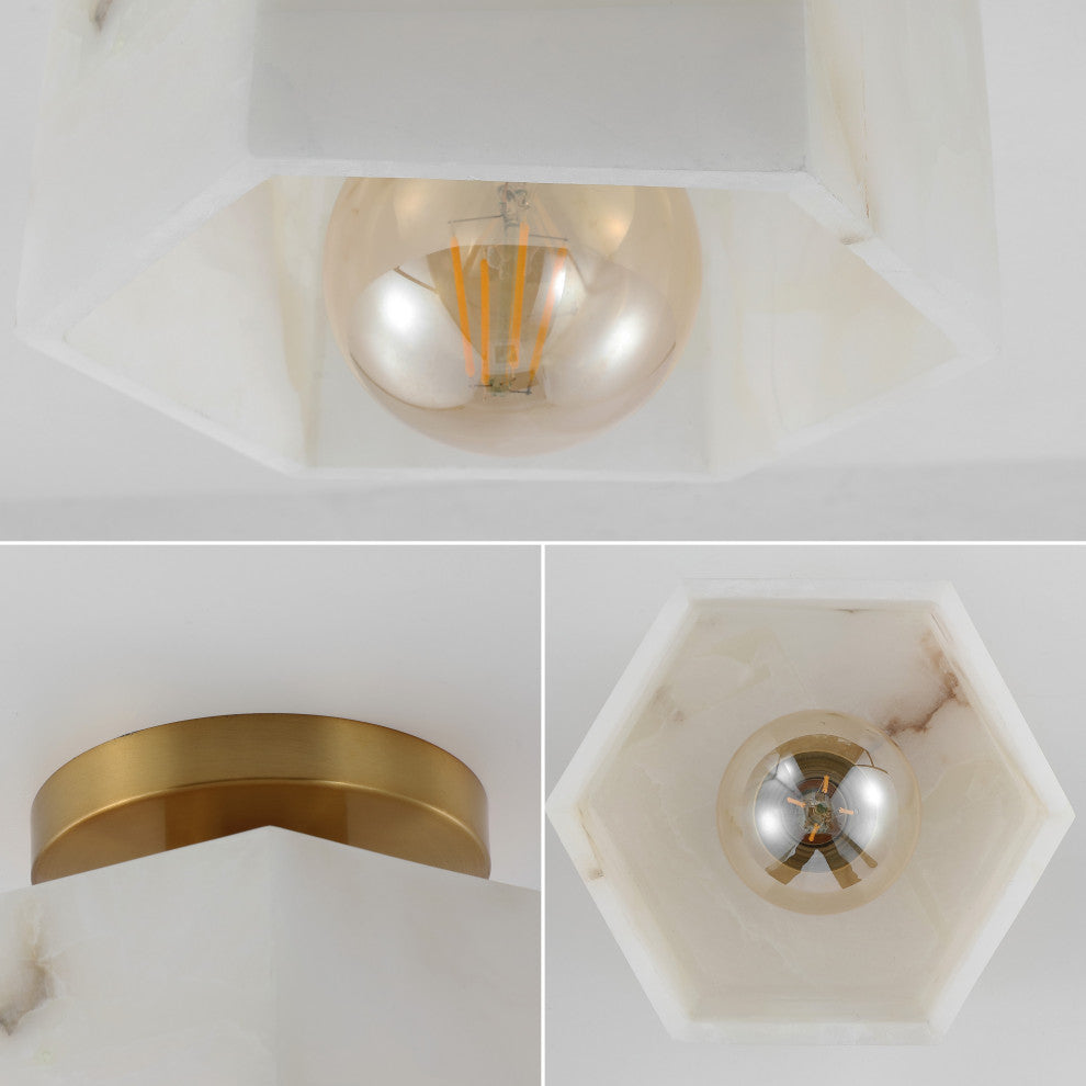 8" 1-Light Modern Contemporary Alabaster/Iron Hexagonal LED Semi Flush Mount