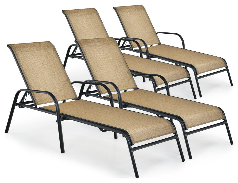 Costway 4PCS Patio Lounge Chair Chaise Adjustable Recliner Stack No Assembly