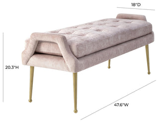TOV Furniture Eileen Slub Velvet Blush Bench
