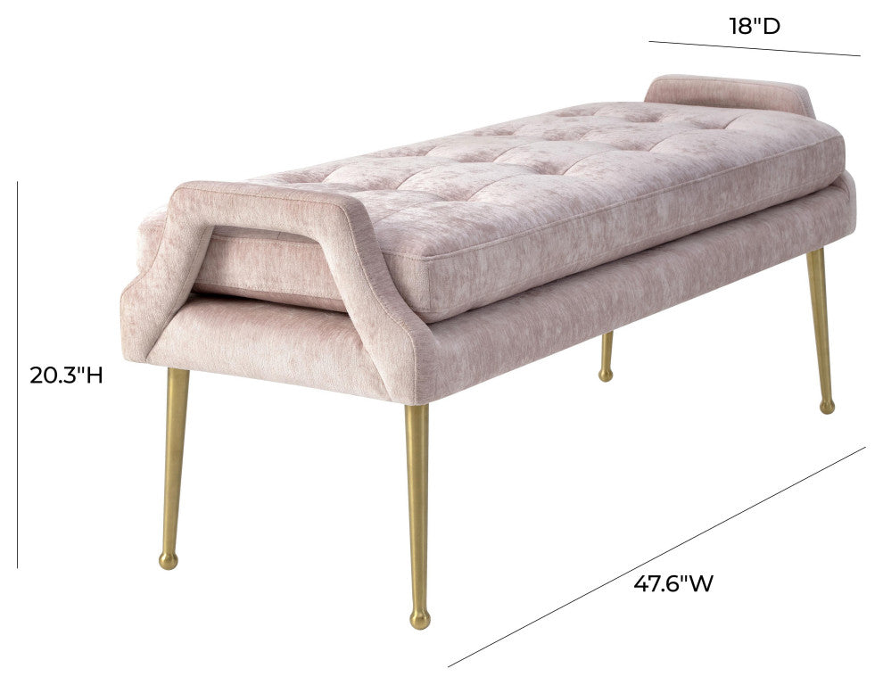 TOV Furniture Eileen Slub Velvet Blush Bench